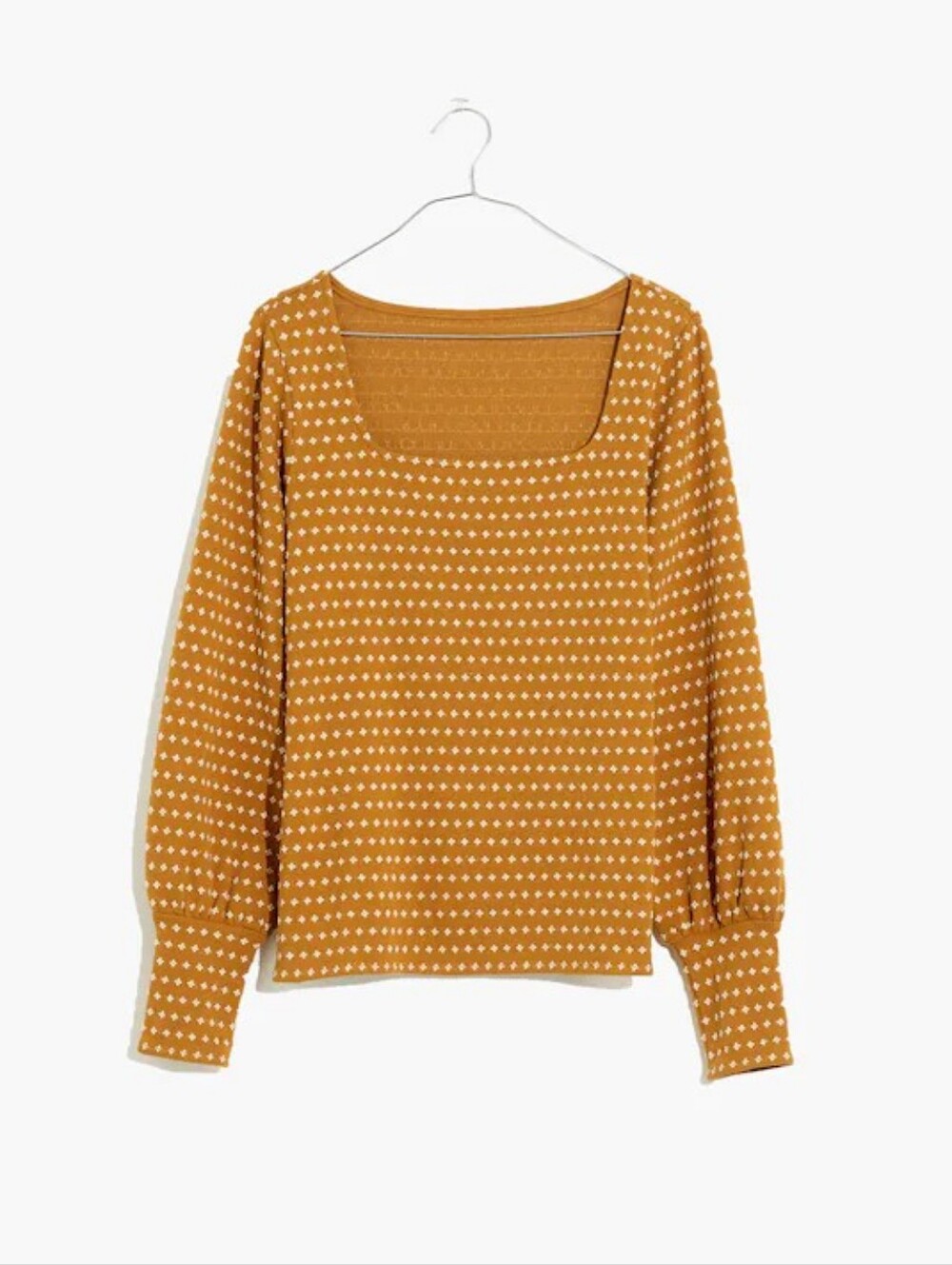 Madewell Floral Jacquard Square Neck Top Mustard Yellow White Sz XS Ditsy Boho - Picture 3 of 9